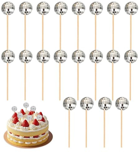 dinghaole 20 Stück Mini Discokugel Deko, Disco Ball Cake Toppers, Tortendeko Geburtstag Cake Topper Geburtstagskuchen Deko Geburtstagstorte Deko für 70er/80er/90er Disco-Themenpartys