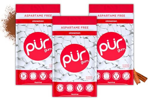 PUR Gum | Zuckerfreier Kaugummi | Mit Xylit | Vegan, Aspartamfrei & Glutenfrei | Natürlicher Kaugummi Mit Cinnamon Geschmack, 55 Stück (3er Pack)
