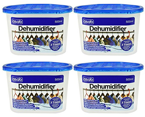 ASAB Dehumidifier 4 Pack. Interior Damp Trap, Humidity Mould Moisture Catcher, Mildew Remover, Prevents Condensation and Bad Odours. Ideal for Home, Office, Internal Use