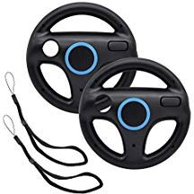 AZFUNN Mario Kart Lenkräder, 2 schwarze Rennräder mit Wii Rad, Wii Mario Kart-Spiel-Fernbedienung, Zubehör, Fahrrad für Mario Kart, Panzer, mehr Wii U oder Wii Spiele
