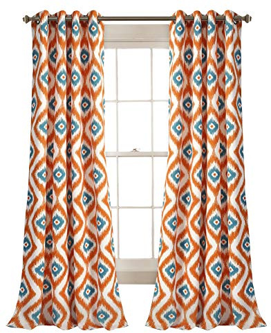 Lush Decor Diamant-Ikat-Vorhänge – geometrisches Muster Druck Raumverdunkelung Fenster Panel Set für Wohnzimmer, Esszimmer, Schlafzimmer (Paar), 213,4 x 132,1 cm, Türkis-Orange