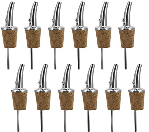 Westmark 12 Becs Verseurs pour Spiritueux/Huile pour Bouteilles, Extra court, avec Tube d'air, Métal/laiton, sans Nickel, Bouchon naturel, Classic Gastro, Argenté, 437022E2