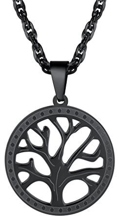 PROSTEEL Collar con Colgante de Arbol de Vida Hueca para Mujer Hombre Colgante Negro Collar Negro con Cadena Veneciana Cadena para Hombre