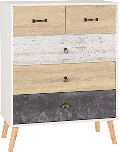 Seconique Nordic 3+2 Drawer Chest in White/Distressed Effect