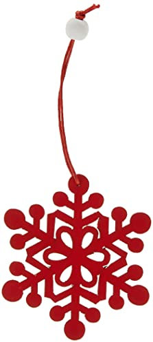 khevga 18er Set Christbaumschmuck Holz Schneeflocke weiß rot 7cm (rot)