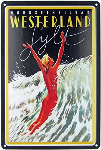 Blechschild 20x30cm gewölbt Reklame Plakat Nordsee Westerland Sylt Urlaub Retro Deko Geschenk Schild