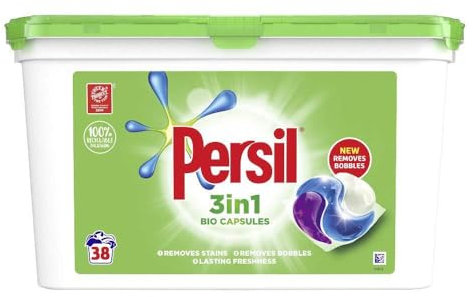 Persil Bio 3 in 1 Laundry Detergent Washing Pods Capsules Tablets Mega Refill Pack (38 Wash), Brilliant Plant-Based Stain Removal With Comfort Freshness, Biodegradable ingredients