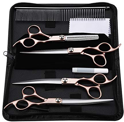 4PCS Pet Grooming Scissors Set, 7 Professionelles Kamm-Kit für scharfe Scheren aus rostfreiem Stahl für das Modellieren von Trimmwerkzeugen für Hundekatzen (Gold)