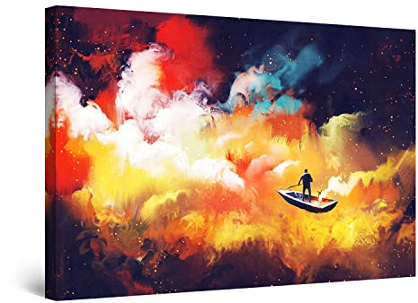 Startonight Bilder Fischen in den Wolken - Leinwandbilder Moderne Kunst Abstrakte Wanddeko Kunstdrucke, Wandbilder XXL Wohnzimmer Groß Wand Bild 80 x 120 cm, Tag Nacht Effekt, Elegante Geschenkidee