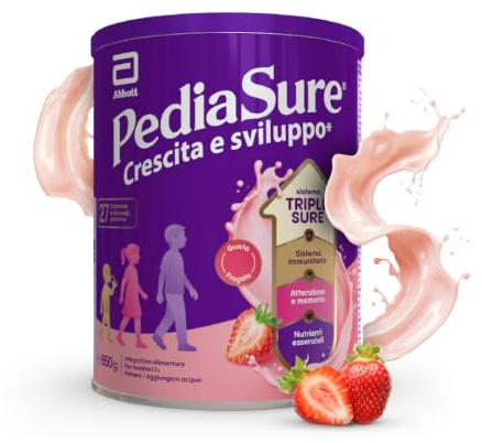 PEDIASURE® Crescita e Sviluppo* Integratore Alimentare per Bambini 1+, Multivitaminico con 27 Vitamine e Minerali e Proteine, Confezione 850g, gusto Fragola