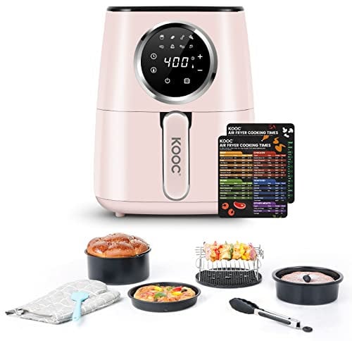 BUDDY GROUP] KOOC Friggitrice ad aria grande con accessori, fornello elettrico da forno caldo da 4,5 quarti, con cheat sheet, display digitale touch LED, 8 in 1, temperatura