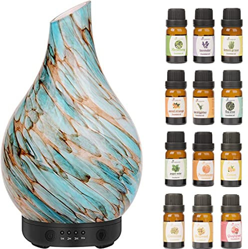 Glass Essential Oil Diffuser 120ML Aroma Humidifier, 7 Color Changing Waterless Auto-Off, 4 Timer Setting for Home Office