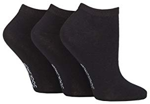 SockShop Ladies Striped, Plain and Mesh Bamboo Trainer Socks Pack of 3 Black Plain 4-8