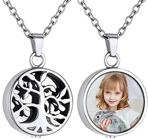 GOLDCHIC JEWELRY Porta Cenizas Colgante Arbol de Vida con Imagen, Collar Rellena Cenizas Papa Perro Reisistente al Agua Acero Inoxidable Antialergico