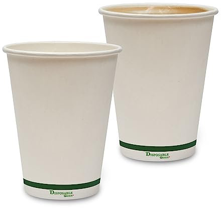 DISPOSABLE GREEN® | 10, 12, 16 oz Coffee Cups | Unique Aqueous Lined | Certified Home Compostable |Tea Cups - Eco - Biodegradable -Containers for Office, Party & Wedding (500, 12 oz [340 mL])