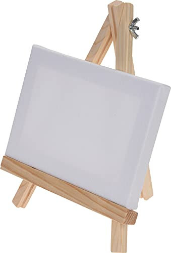 Keilrahmen-Leinwand mit Tisch-Staffelei vorgespannt, Grundierte Leere Leinwand - Mit Leinwand Ständer für Kinder, Kunst & Handwerk (18.5 x 12 cm)