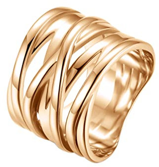 PAMTIER Damen Edelstahl Crossover Geflochten Statement Ring Breit Ehering Cocktail Schmuck Rosegold Größe 60