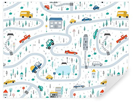 Tapeko Papier Peint Chambre Enfant 260x180 cm 3D Effet Carte Routière Ville Voitures pour Garçon Fille Papier Peint intissé Décoration Murale u19938#17