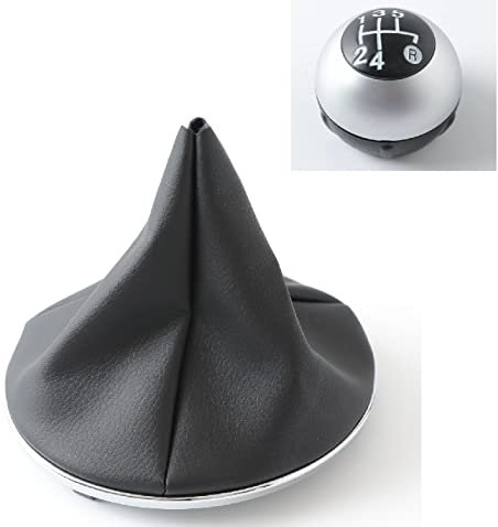 Schaltsack Schaltknauf + Schalthebelknauf + Innen- und Außen-Chromring Rahmen Kompatibel mit Fiat 500 ab 2007 Schwarze Nähte 5-Gang Komplettset Auto Ersatzteil (Schaltsack + Satin-Schalthebelknauf)