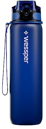 Wessper Gourde d'eau en Tritan 1l, Bouteille Motivante avec Temps Horaire, sans BPA, pour le vélo, l'école pour les Enfants, les Voyages Sportifs, Bleu