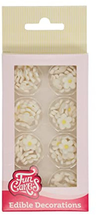 FunCakes Zucker Dekorationen Weiße Blüten: Gebrauchsfertig für Tortendekoration, Perfekt für Cupcakes, Muffins und mehr, Edible Decorations Blossoms - Set/64