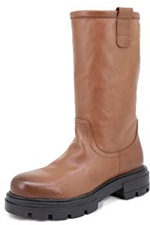 QUEEN HELENA Stivali di Pelle Biker Stivaletti Senza Chiusura con Plateau Invernali Casual Donna QH22L78 (Marrone, numeric_40)