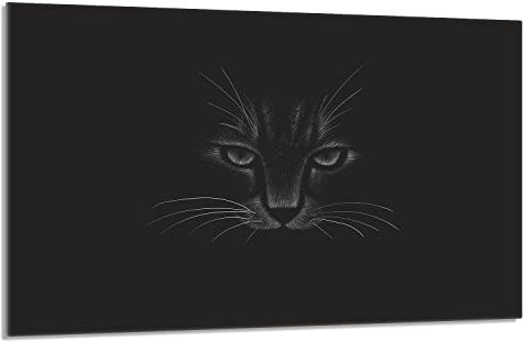 Herdabdeckplatte 80x52 cm 1-teilig Ceranfeldabdeckung Induktion Herdschutz Spritzschutz Glasplatte Deko Schneidebrett, Katze Schwarz