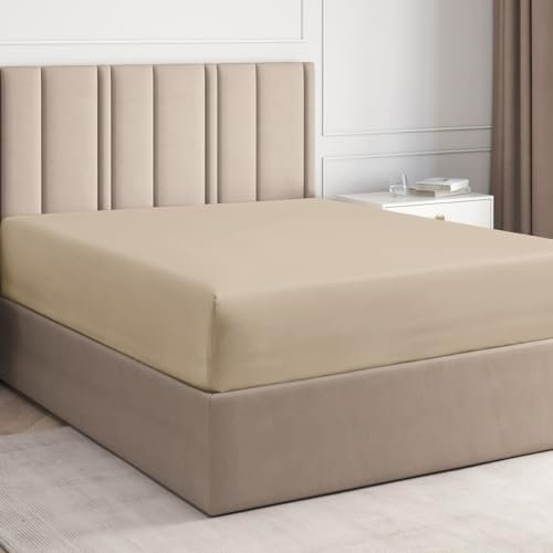Spannbettlaken 160x200cm aus 100% Baumwolle - Bettlaken 160x200 für Matratzen bis zu 30 cm Höhe - Premium Bettwäsche aus 400 Fadenzahl Baumwolle - Einzelpackung Spannbetttuch 160x200 - Creme