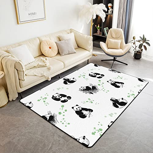 Loussiesd Cartoon Panda Dekor Teppich Cartoon Panda Akzent Teppich Schwarz Weiß Panda Wohnzimmer Teppiche Kinder Graffti Panda Bär Gedruckt Indoor Bodenmatte Balkon Teppich 100x150cm