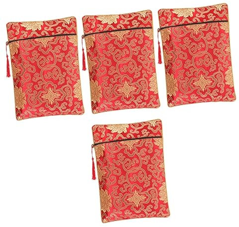 Lurrose 4 Stück Aktentasche Im Chinesischen Stil Wickeltasche Buchhalter Mit Schriften Schriftverpackungsbeutel Stickerei-packtasche Hausversorgung Ethnische Tasche Baumwolle Schmuck