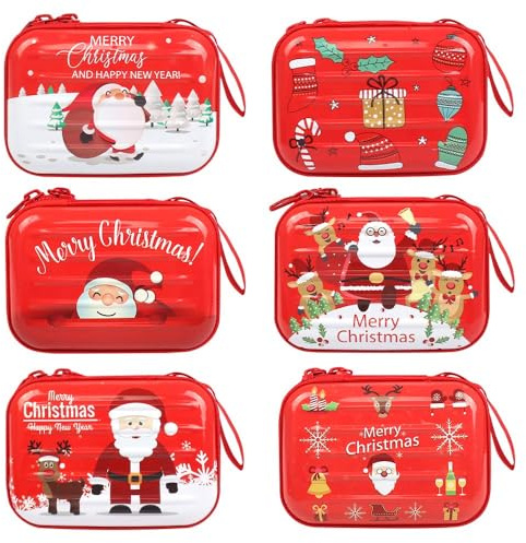 CAUTIOUS 6PCS Porte Monnaie de Noël, Porte-Monnaie Enfant Noël Boîtes à Bonbons de Noël Boîte Noël Vide Etui écouteurs pour Noël Écouteurs Chocolats Bonbons