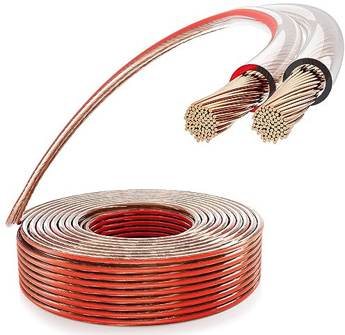 Poppstar 50m 2x2,5 mm² Cable altavoces hifi (puro cobre libre de oxígeno OFC 99,99%, cubierta de PVC transparente) speaker cable 50m
