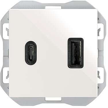 SIMON - Enchufe con Cargador Doble USB A+C, 3A, Serie 270, Tecnología Power Delivery, Enchufe de Pared Plano y Fino, Fácil de Instalar, Empotrable, Apto para Interiores, Color Blanco (20000296-090)