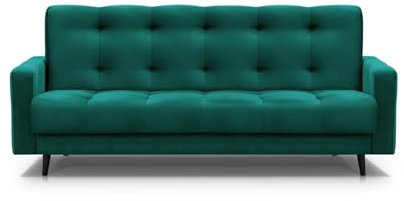 Mars Meble Schlafsofa mit Bettkasten - Dreisitzer 220cm Breit Polstersofa mit Schlaffunktion Nancy BIS, aus Velours Sofa mit Federkern Holzbeine, Stoff: Monolith 37 - Flasches Grün