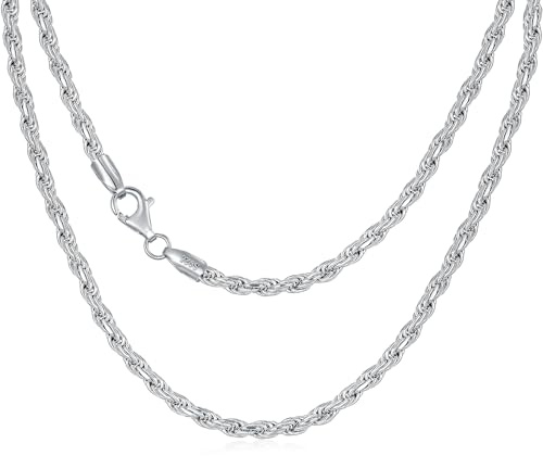 Dacc & Aya Authentic 925 Sterling Silver Diamond Cut Rope Chain 1/1.5/2/3mm Braided Rope Twist Link Chain Necklace with Lobster Clasp Silver/14k Yellow Gold Plated 16-26 Inch, Length: 22 Inch