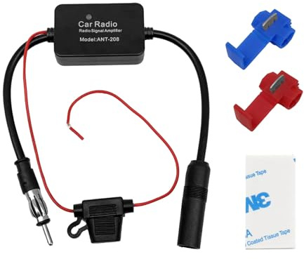 12V Car Antenna Booster 25 db Antenna Signal Reception Amplifier, Amplify Signal & Reduce Noise AM FM for Car Stereo, Audio, Radio, Media, Head Unit Receiver
