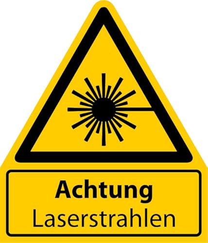 Aufkleber Warnaufkleber „Achtung Laserstrahlen“ Warnung Warnschild Folie signalgelb ähnl. ISO 7010 | Größen wählbar Made in Germany, Größen Name: 105x123 mm