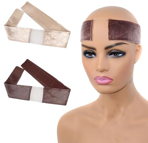 2 Stück Samt-Spitzen-Perückenstirnbänder, Rutschfestes Festes Stirnband, Verstellbares Elastisches Haarband, Spezielles Perückenzubehör Für Make-Up (Dunkelbrauner Hautton)