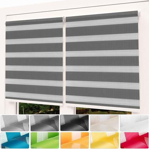 Portable Blackout Blinds 120 x 350 cm UV Protection Light Filtering Translucent Vision Roller Shades Easy to Install Fittings Included for Windows and Doors Room Darkening, Dark Grey
