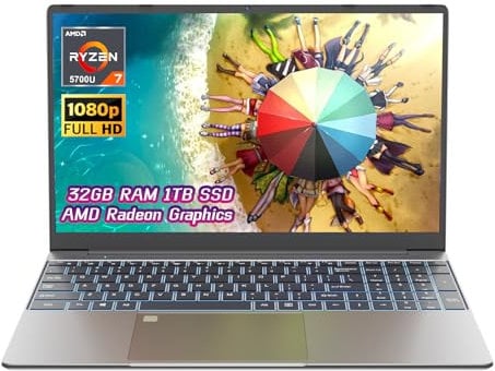 Ninkear A15 Plus Laptop 15,6 Zoll FHD-Bildschirm AMD Ryzen™ 7 5825U bis zu 4,3 GHz 32 GB DDR4 1 TB SSD Laptop mit Hintergrundbeleuchtung und Fingerabdruck-Entsperrung Win 11