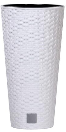 magubo Blumentopf Hoch: Stilvoller Blumentopf mit Blumenkübel, Inkl. Einsatz, Ideal als Pflanztopf oder Übertopf, Für Innen und Außen, Rattan-Optik in Premium-Qualitat (Weiß, 400)