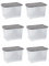 Strata 6 x 65 Litres Curve Plastic Stackable Storage Box & Lid with clip-on lids, 6 Pack, Multi storage box for home and office storage solution Clear Box, Grey Lid, (37cm H x 40cm W x 60cm D)