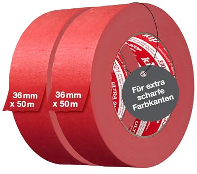 Kip Tape 3301 Ultra Sharp Abklebeband im Doppelpack – Professionelles Malerkreppband – ultra scharfe Kanten beim Streichen & Lackieren, 36mm x 50m