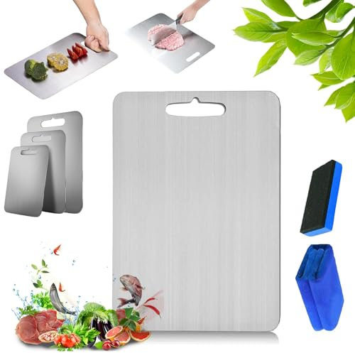 Titan-Schneidebrett | Edelstahl Schneidebrett | Dickes Metallschneidebrett | Titanium Cutting Board | Schneidematte Küche | Schneidebretter Titan Für Die Küche Im Freien Camping Wandern (46x30cm)