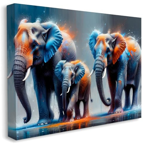 Bild Auf Leinwand Afrika Elefant - Straße Landschaft Wandbild, Art Tiere Modern Panorama für Wohnzimmer Schlafzimmer - Mit Rahmen, 30x40cm