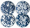 ONEMORE Lot de 4 grandes assiettes en porcelaine de 26,7 cm, assiettes à salade et dessert bleues et blanches, passent au micro-ondes et au lave-vaisselle, résistantes aux rayures