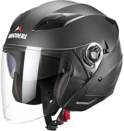 MOCOERL Herren Damen Jethelme Motorradhelm, Rollerhelm, Doppelvisier, ECE2206 Zulassung-Schwarz Adult Vintage 3/4Helm