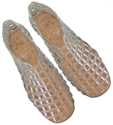 FIENZA Jelly Mesh Ballet Flats for Women, Clear Jellies Hollow Flat Sandals Comfortable Summer Beach Ballerina Shoes Slip-On Lightweight PVC Slides