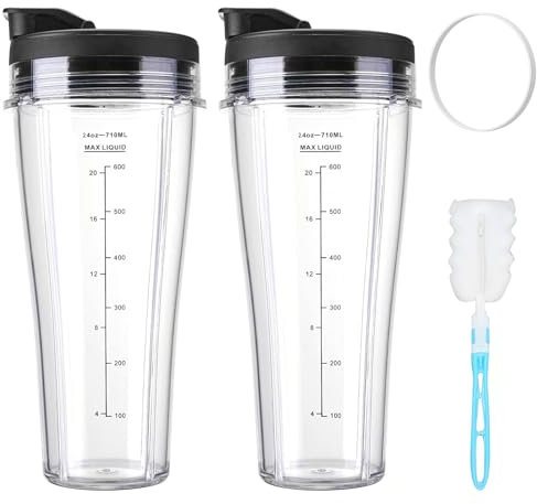 24oz Blender Replacement Parts for Ninja Blender BN750UK BN800UK BN495UK CB350UK CB150UK CB100UK, 2pcs Cups with Sleeves Compatible with Ninja Blender- 2 Pack Replacement Cups