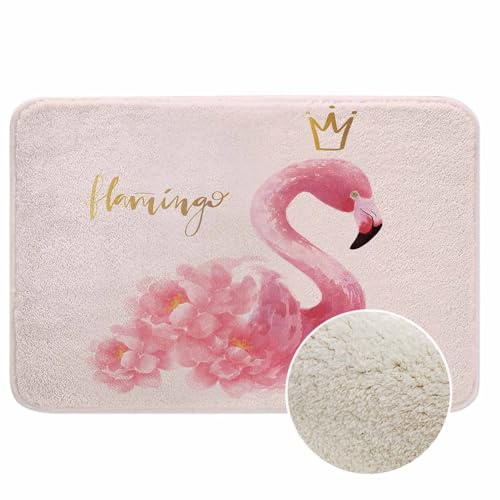 Lungtao Badematte für Badezimmer, Flamingo mit Blumen, Aquarell, handgezeichneter Badteppich, Fußmatte, rutschfeste Gummi-Rückseite, Badezimmer-Bodenmatte für Badewanne, Waschbecken, Dusche, 40,6 x 61